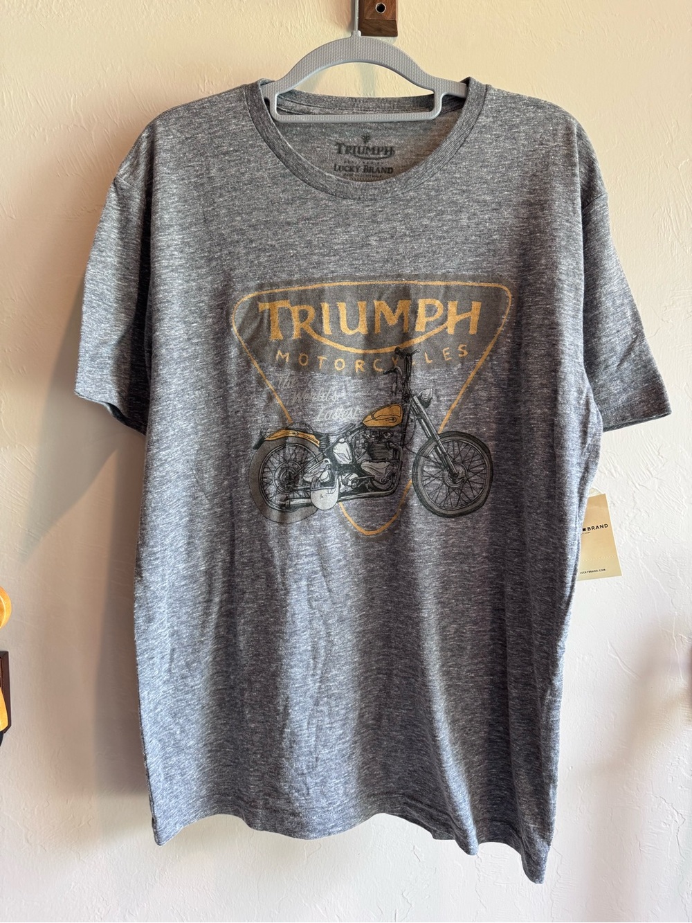 Lucky Brand Gray Tee with Yellow Motorcycle Graphic